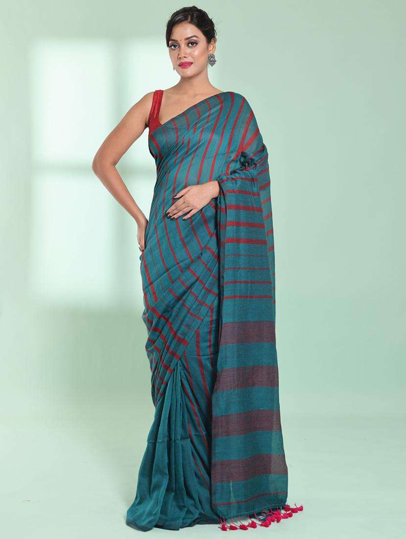 women striped handloom saree with blouse