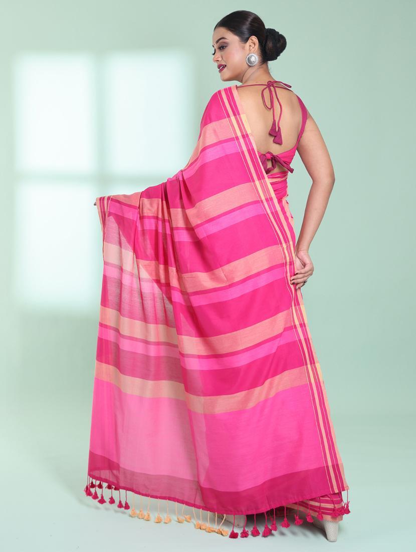 women striped handloom saree with blouse - 22042742 - Standard Image - 3
