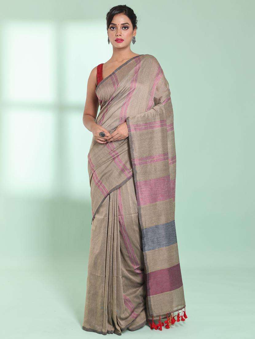 women striped handloom saree with blouse