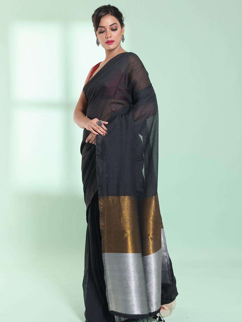 women solid handloom saree with blouse - 22042748 -  Standard Image - 3