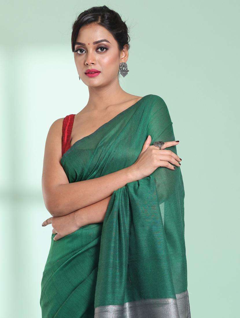 women solid handloom saree with blouse - 22042749 -  Standard Image - 3