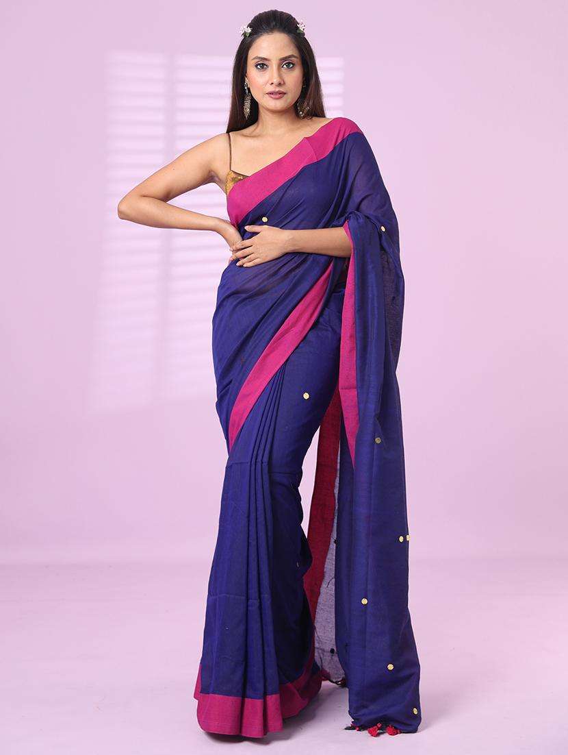 women solid with work bordered saree with blouse