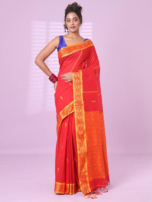 red cotton handloom saree with blouse - 22042781 - Standard Image - 0