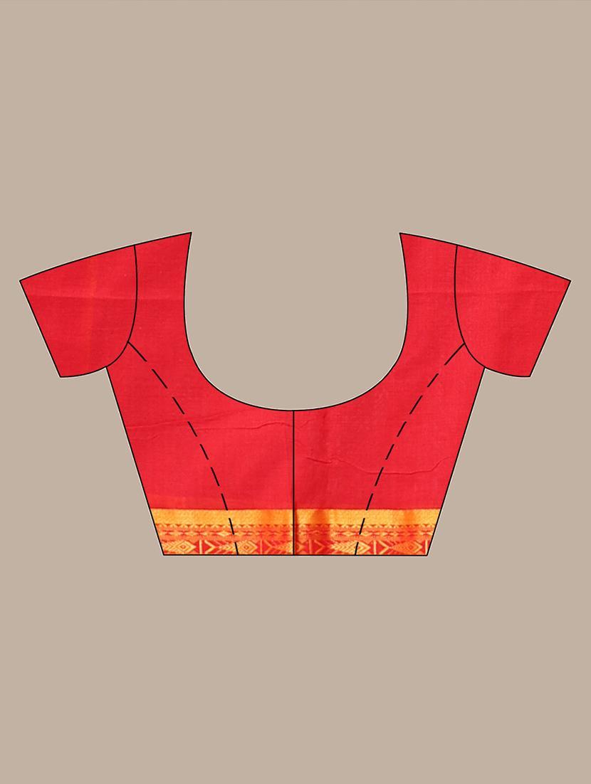 red cotton handloom saree with blouse - 22042781 - Standard Image - 3