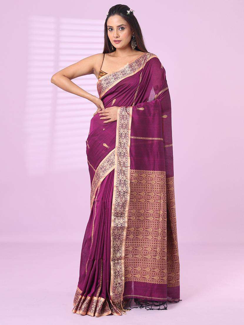purple cotton handloom saree with blouse