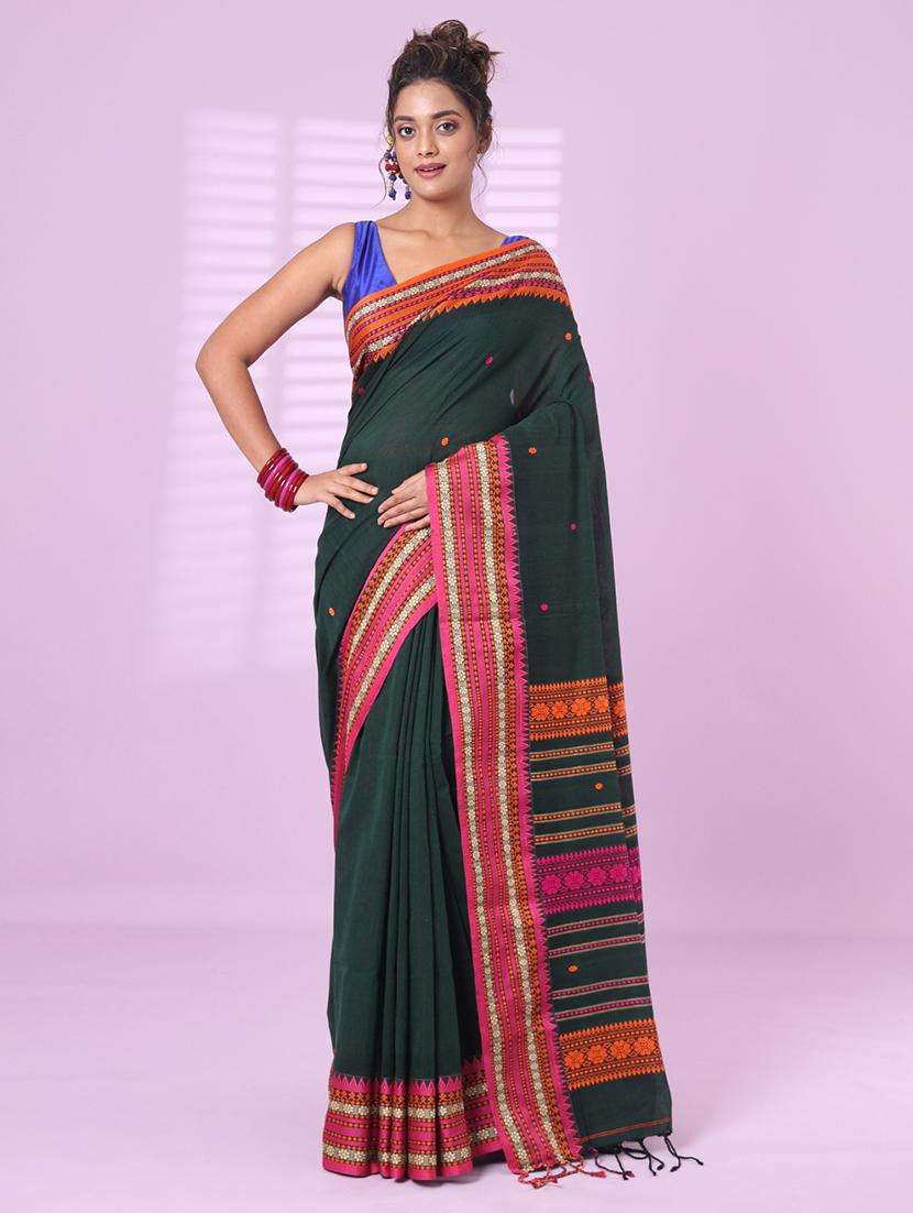 green cotton handloom saree with blouse