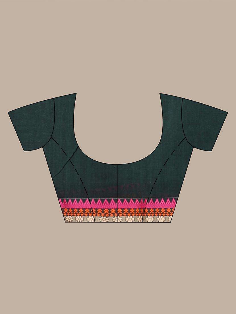 green cotton handloom saree with blouse - 22042789 -  Standard Image - 3