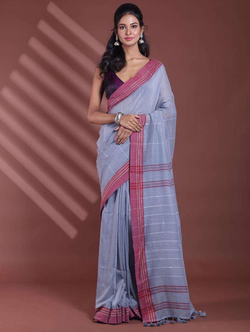 women striped handloom saree with blouse