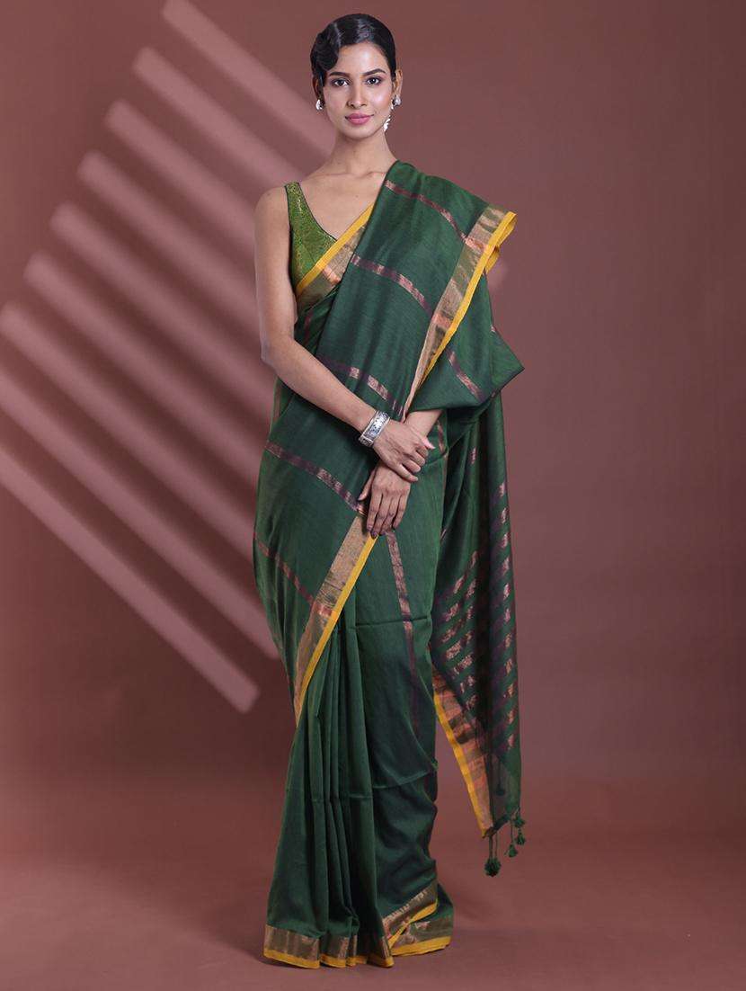 women striped handloom saree with blouse