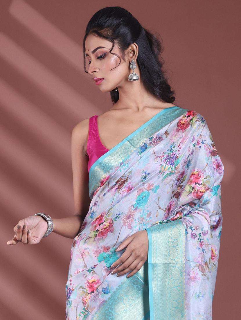 women floral bordered saree with blouse - 22042824 -  Standard Image - 3