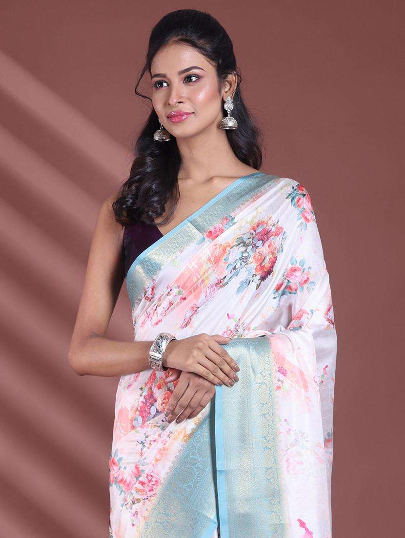 women floral bordered saree with blouse - 22042825 -  Standard Image - 3