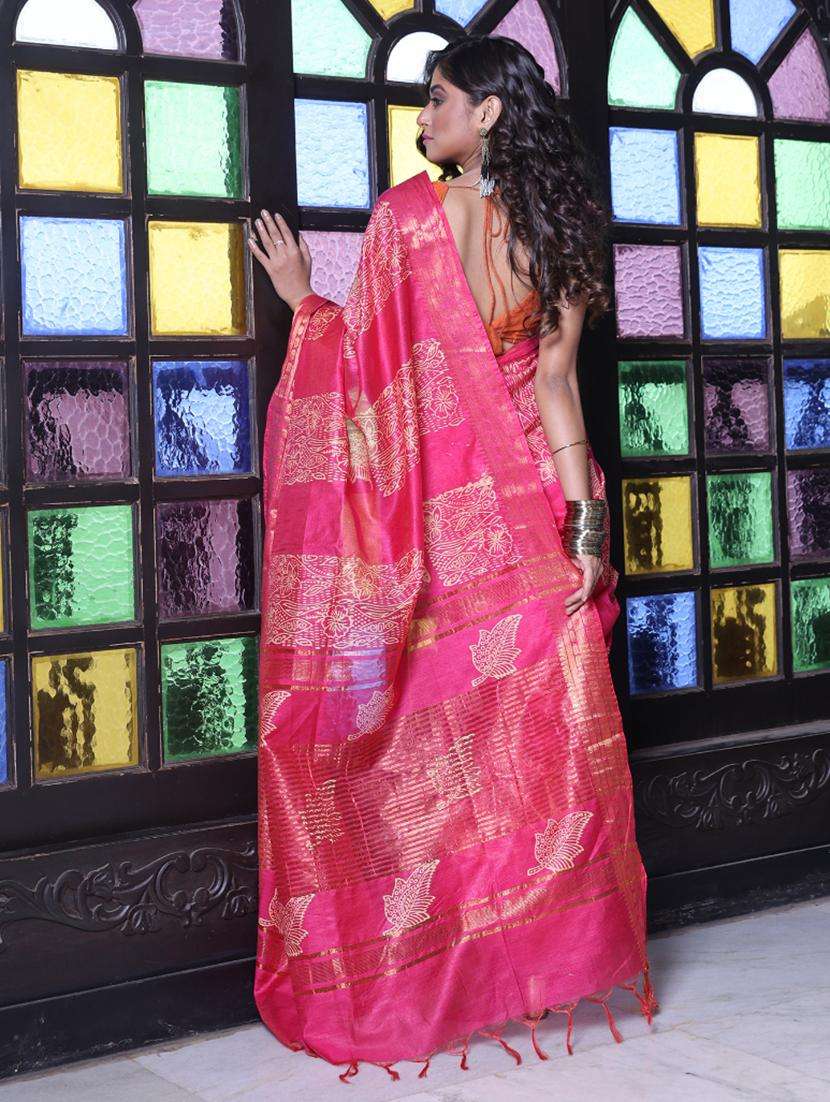 women printed bordered saree with blouse - 22042855 -  Standard Image - 3