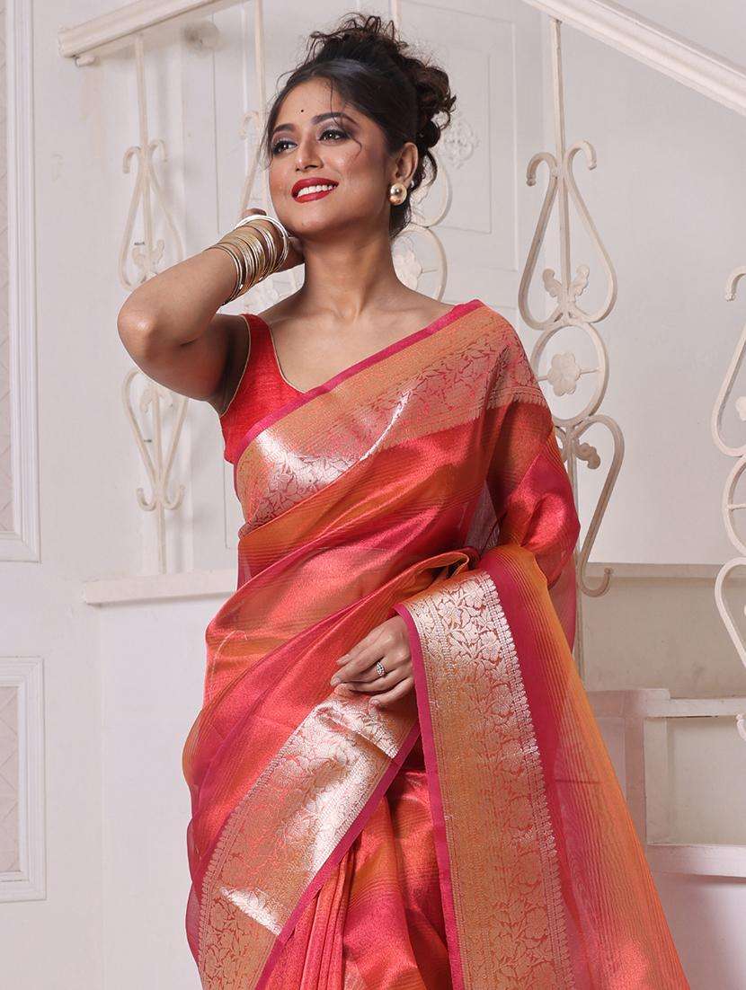women solid with bordered saree with blouse - 22042922 -  Standard Image - 3