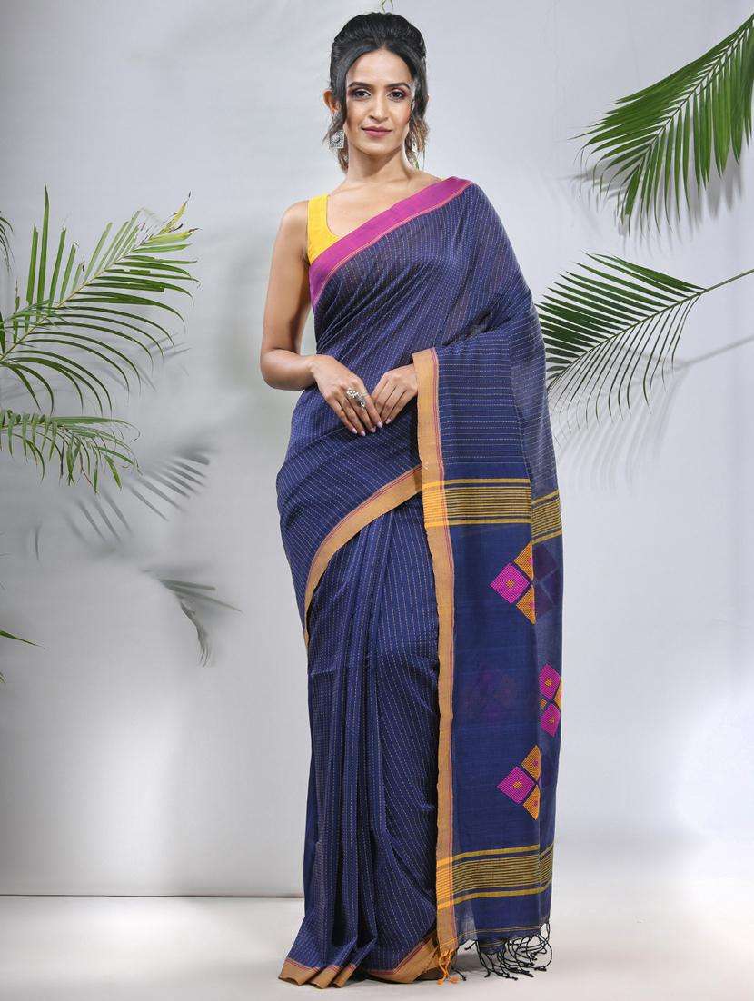 women striped handloom saree with blouse