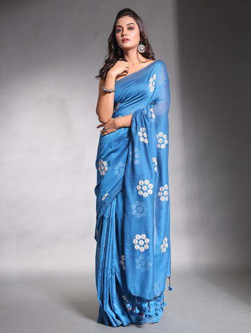 women solid with work embroidered saree with blouse - 22042973 -  Standard Image - 0