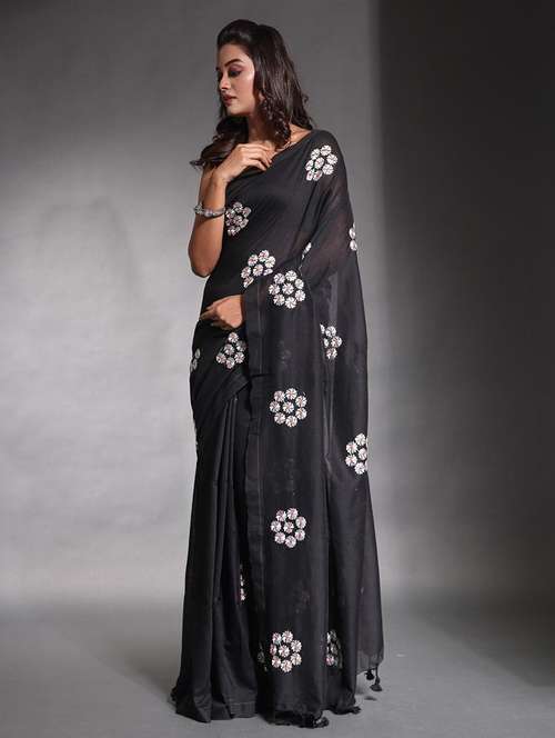 women solid with work embroidered saree with blouse - 22042976 - Standard Image - 0