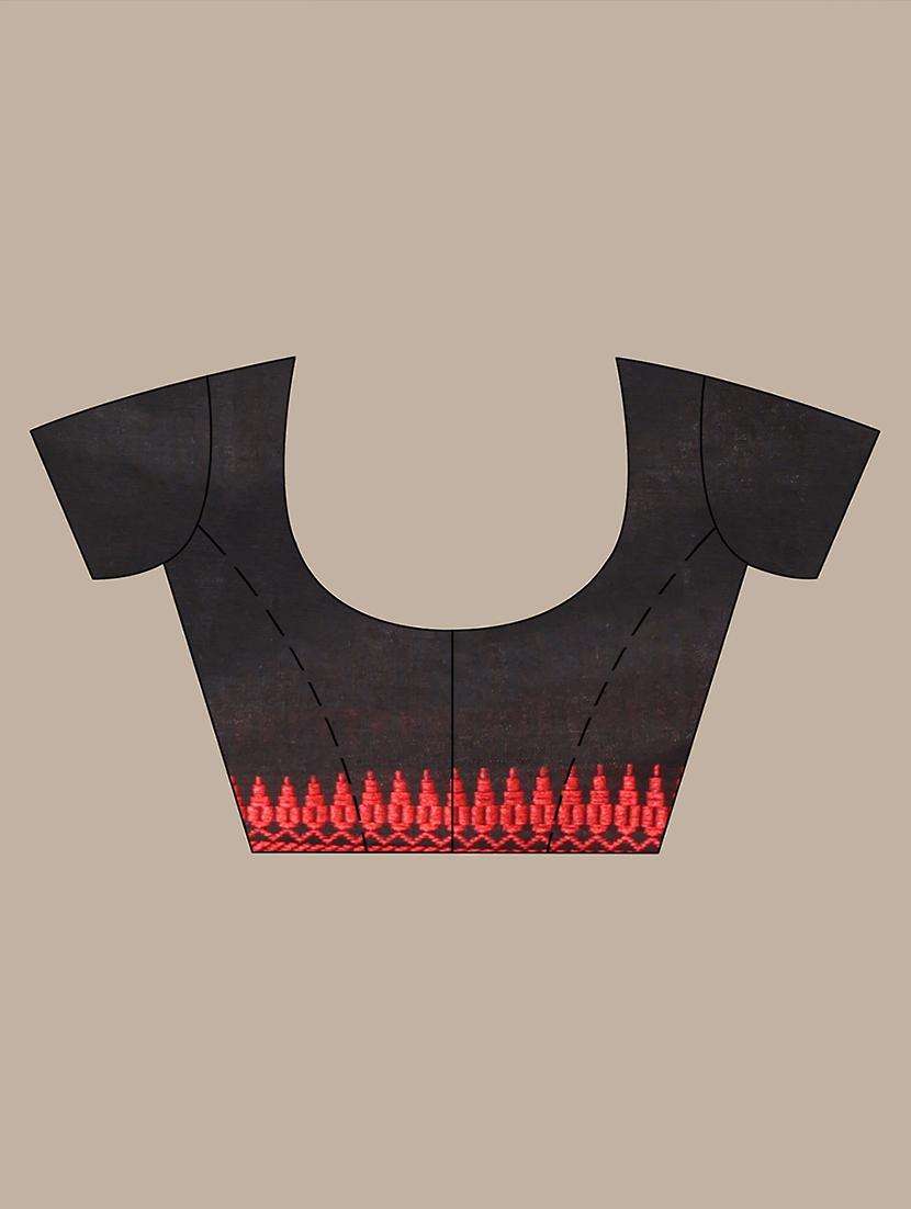 women solid with bordered handloom saree with blouse - 22042987 -  Standard Image - 3