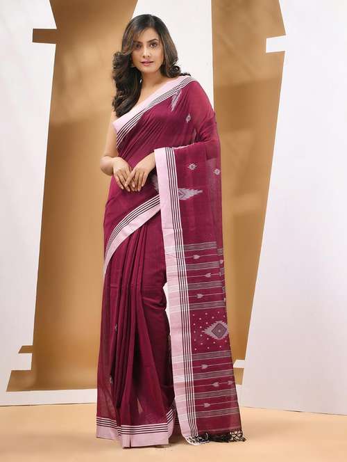 magenta cotton handloom saree with blouse - 22043028 -  Standard Image - 0