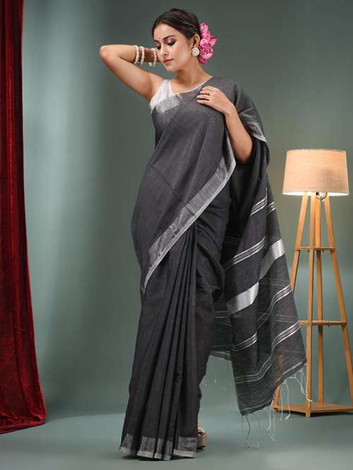 women solid handloom saree with blouse - 22043099 -  Standard Image - 0