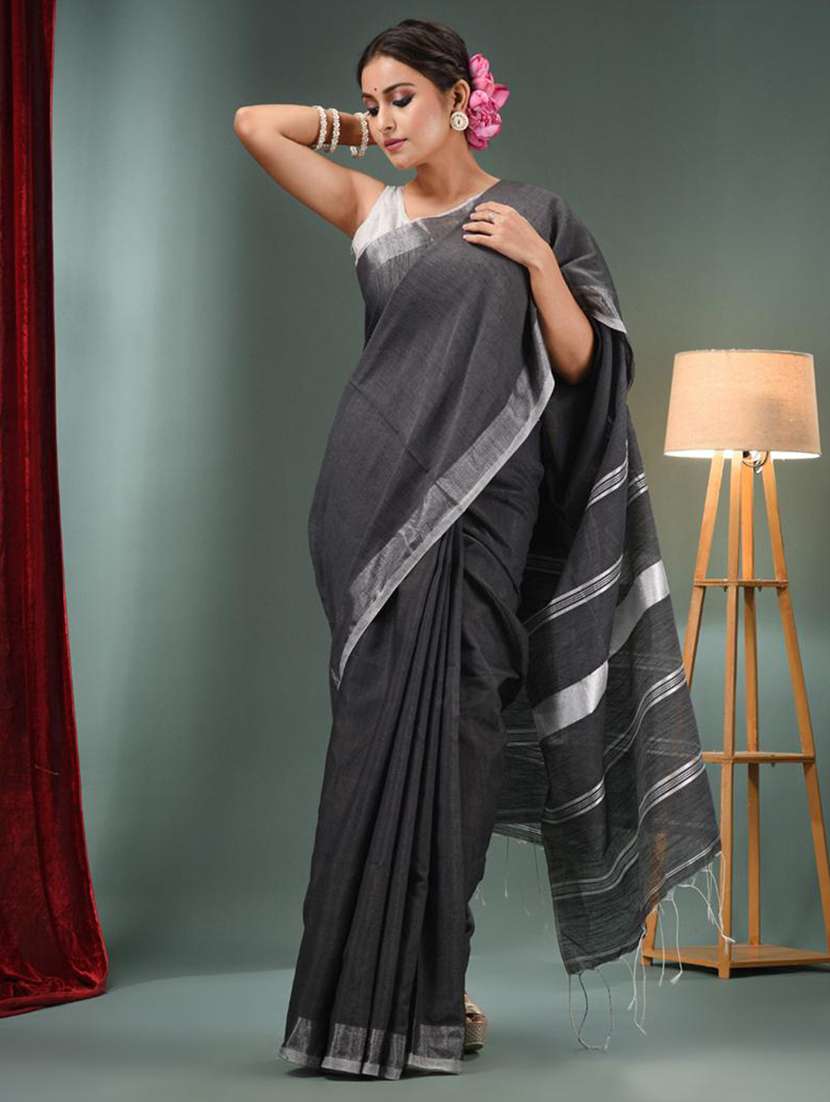 women solid handloom saree with blouse