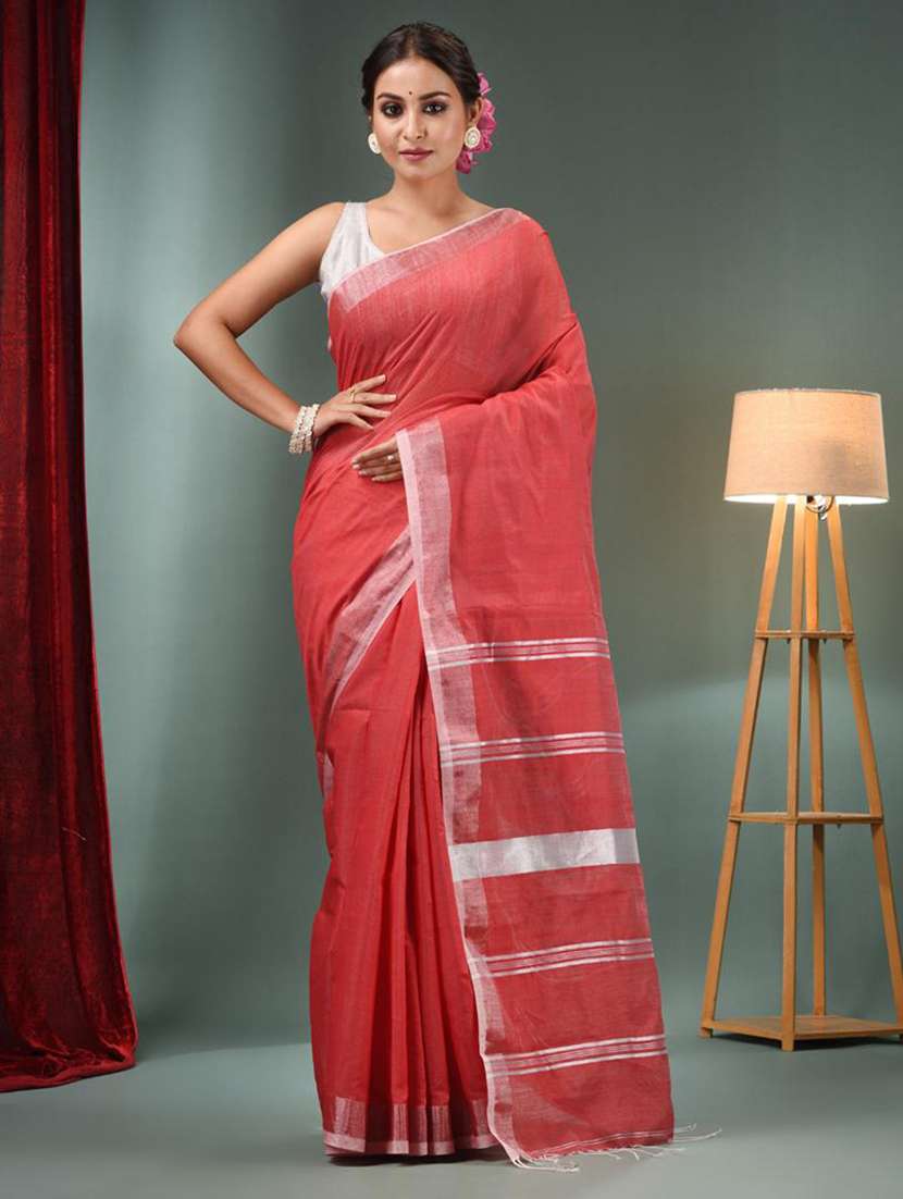 women solid handloom saree with blouse