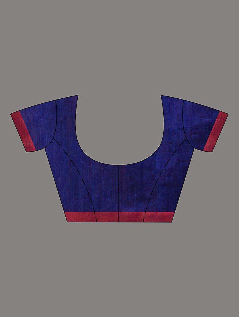 women solid with striped pallu handloom saree with blouse - 22043136 -  Standard Image - 3