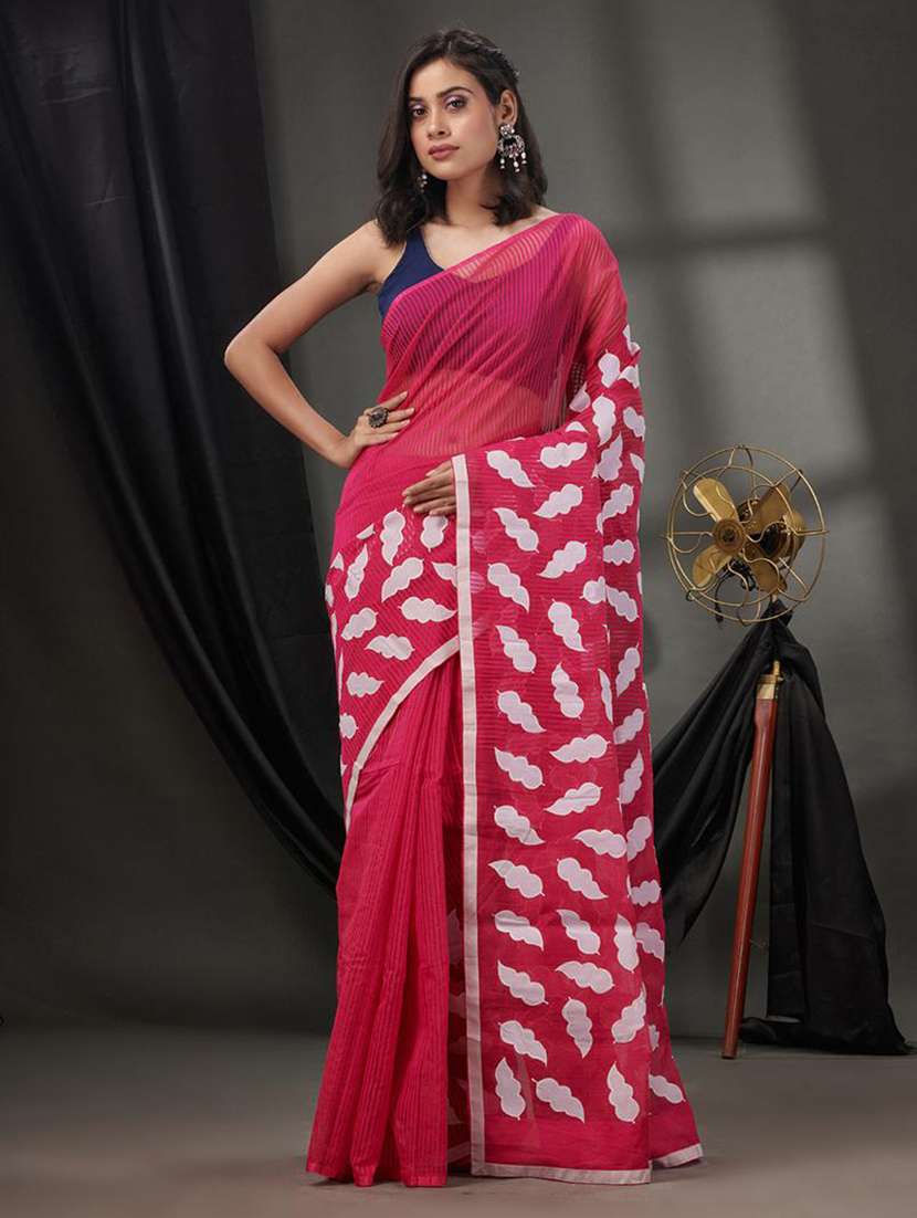 women solid with work handloom saree with blouse