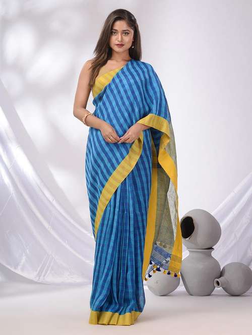 women striped handloom saree with blouse - 22043205 -  Standard Image - 0