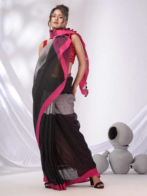 women color block handloom saree with blouse - 22043206 - Standard Image - 0