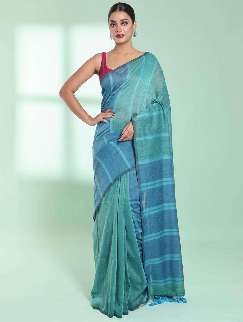 women striped handloom saree with blouse