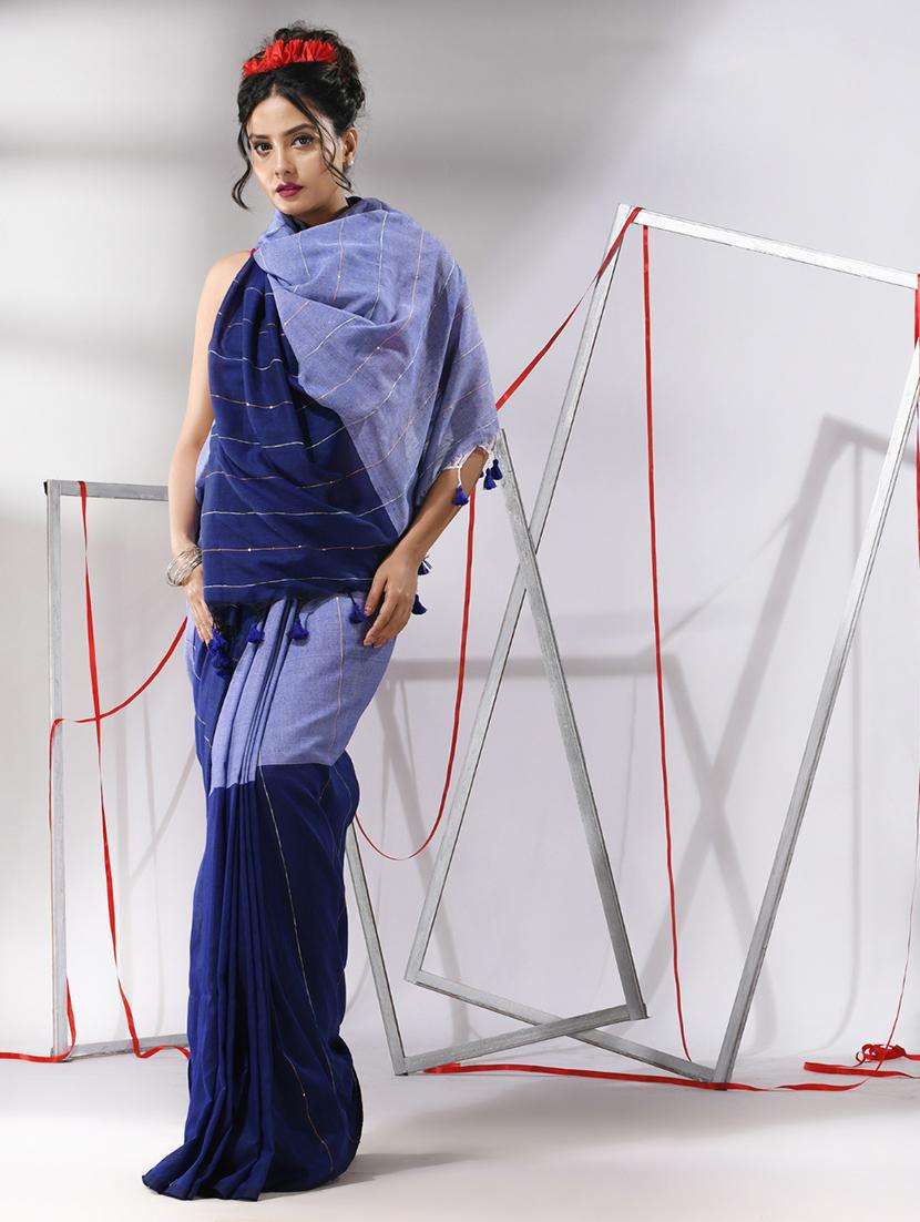 women striped handloom saree with blouse
