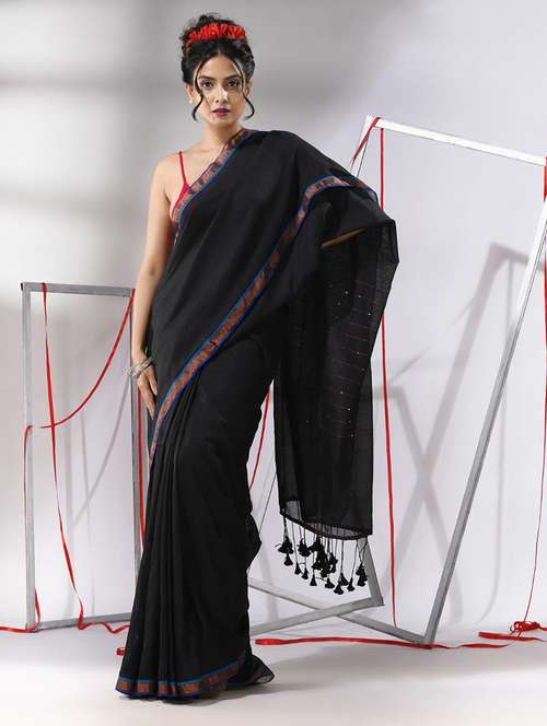 women black handloom saree with blouse - 22043252 -  Standard Image - 0