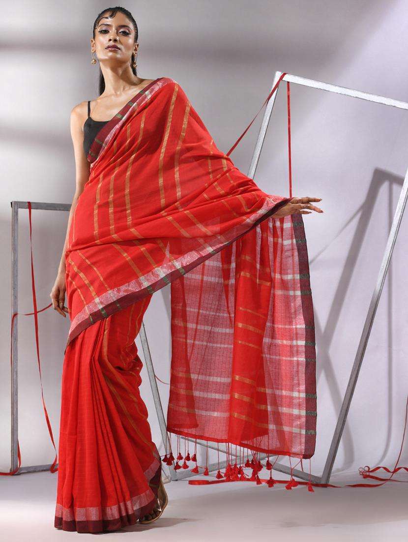 women red handloom saree with blouse