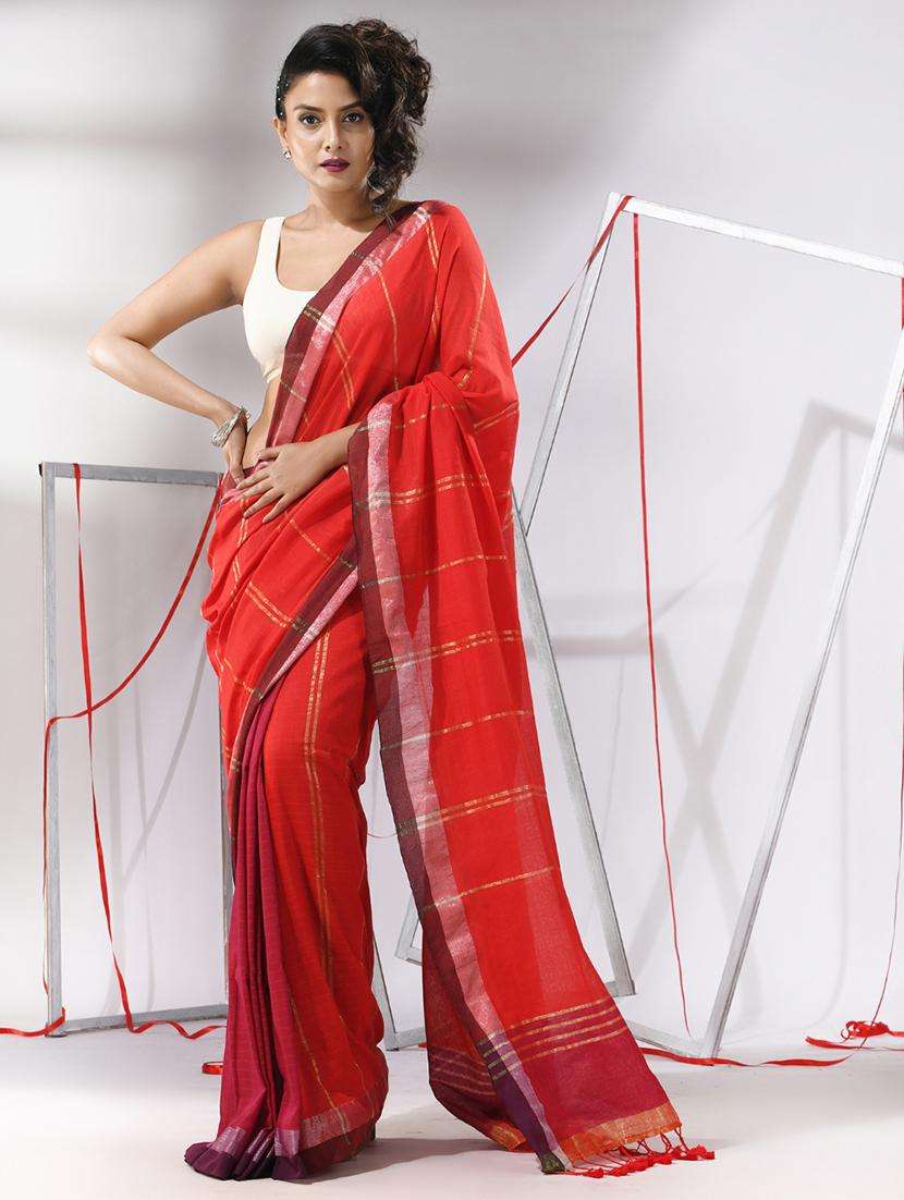 women red handloom saree with blouse