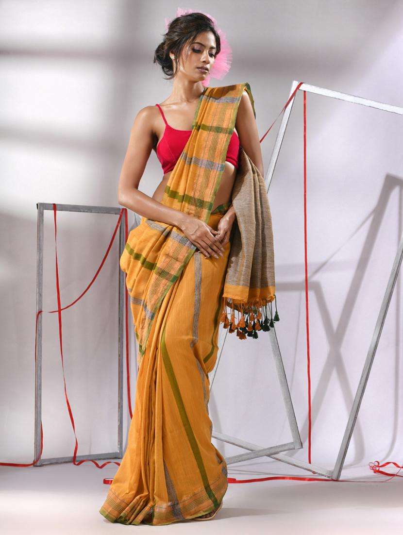 women striped handloom saree with blouse