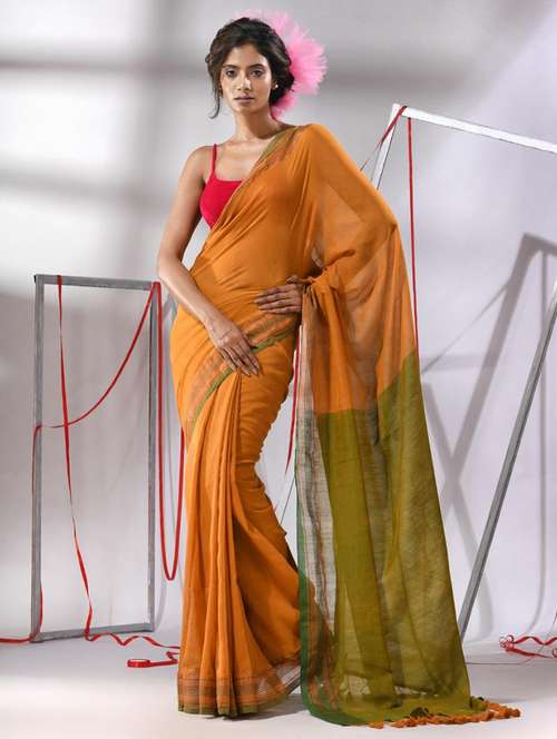 women solid handloom saree with blouse - 22043289 -  Standard Image - 0