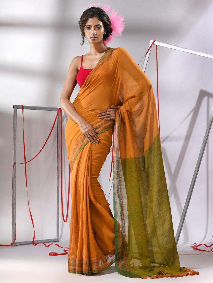 women solid handloom saree with blouse