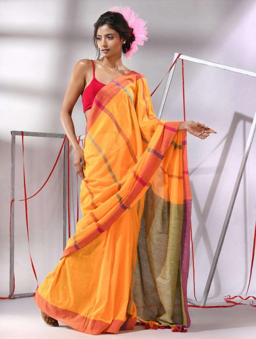 women striped handloom saree with blouse