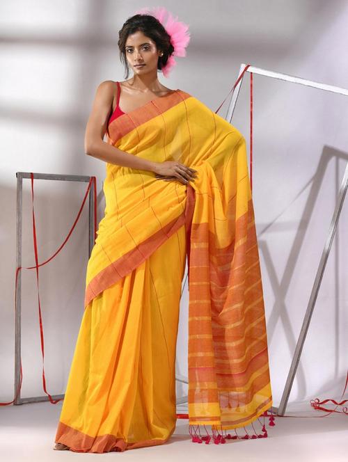 women striped handloom saree with blouse - 22043299 -  Standard Image - 0