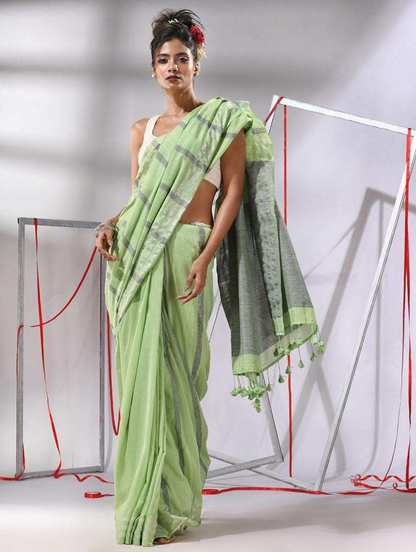 women neo mint handloom saree with blouse