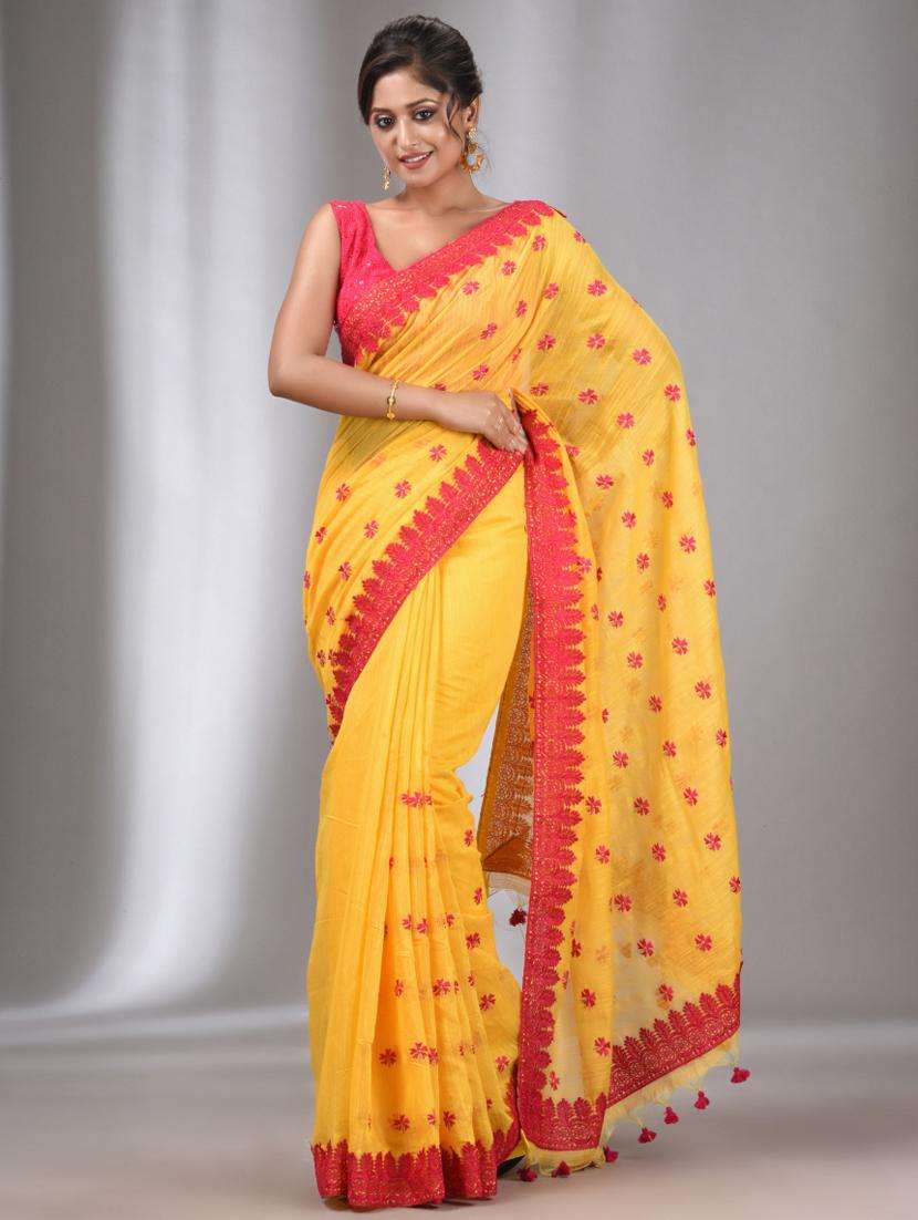 women solid with work bordered saree with blouse - 22043442 - Zoom Image - 0