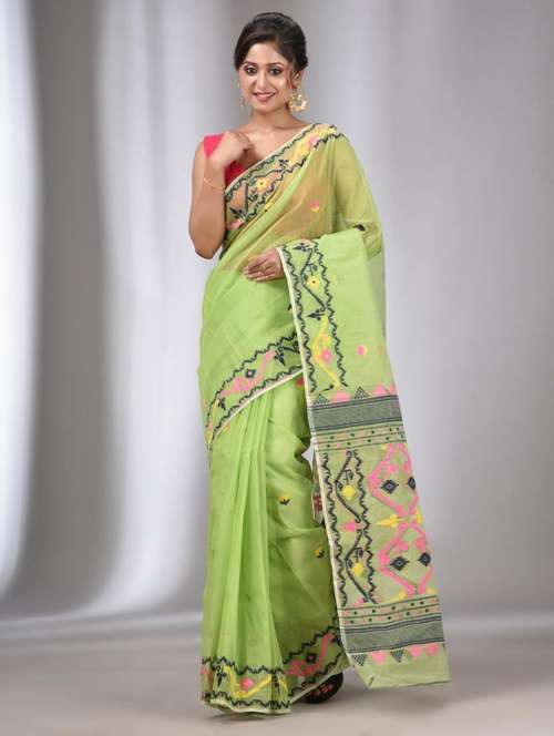 green cotton kanjivaram saree with blouse - 22043454 -  Standard Image - 0