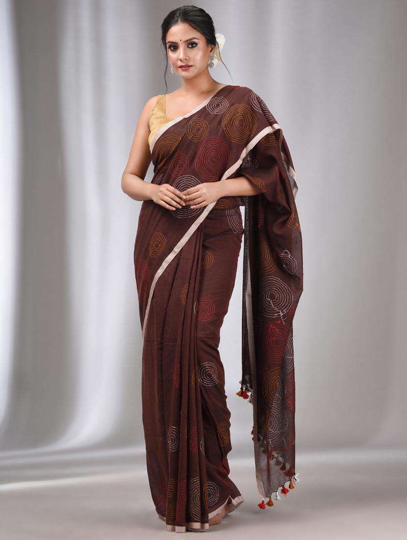 women solid with work handloom saree with blouse