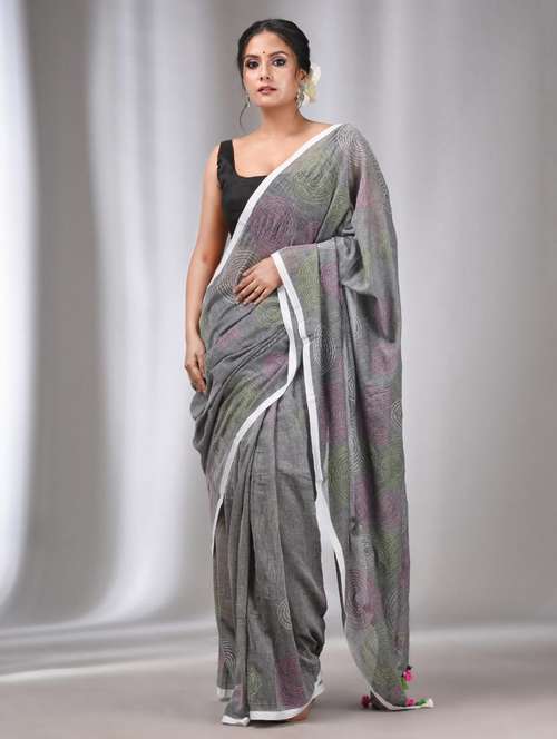 women solid with work handloom saree with blouse - 22043461 - Standard Image - 0