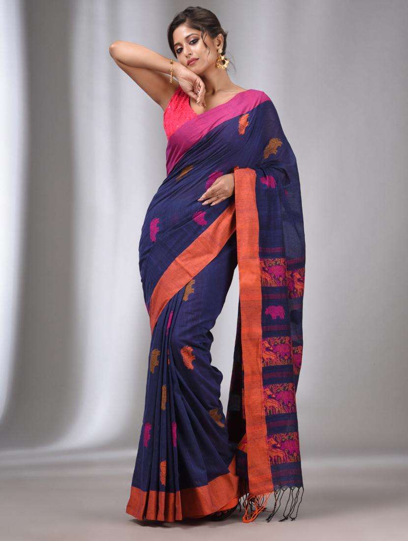 women self design handloom saree with blouse