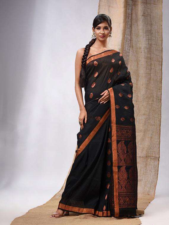 women self design tant saree with blouse