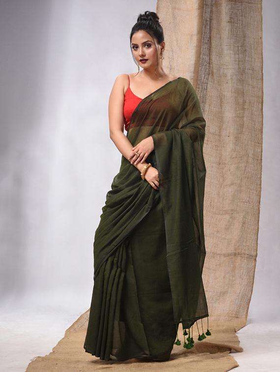 women solid handloom saree