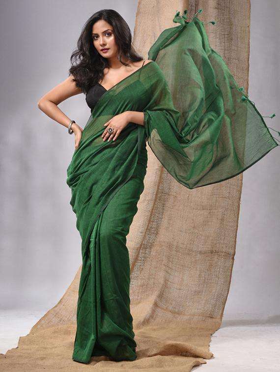 women solid handloom saree
