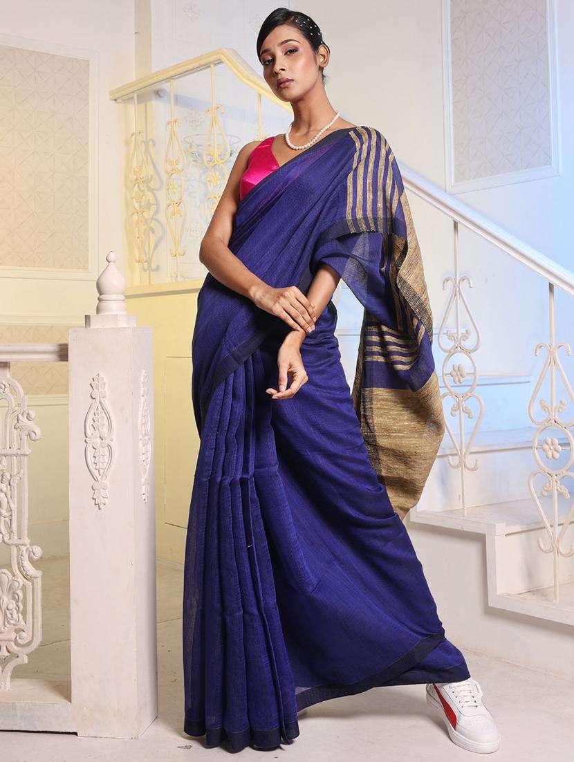 women solid handloom saree with blouse