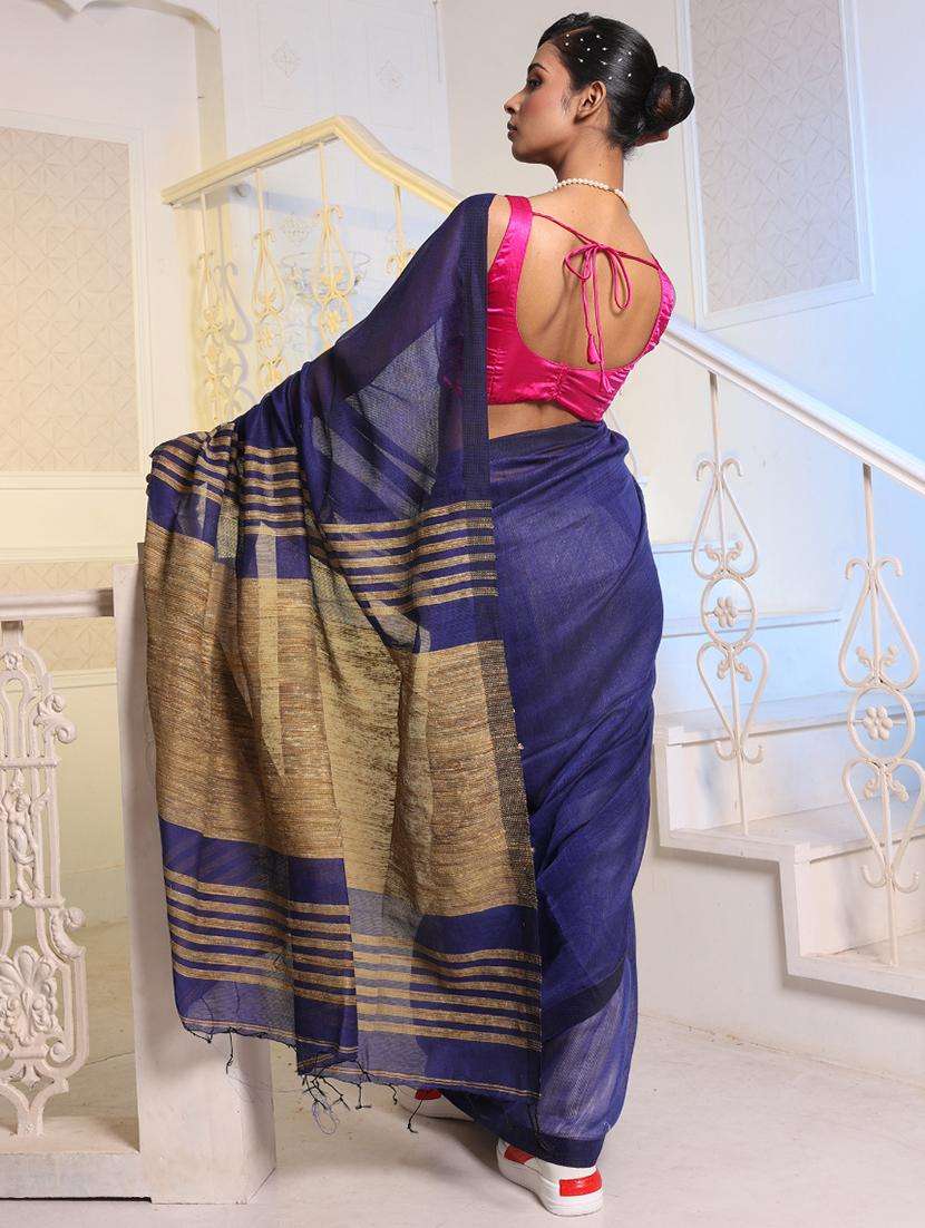women solid handloom saree with blouse - 22043605 -  Standard Image - 3